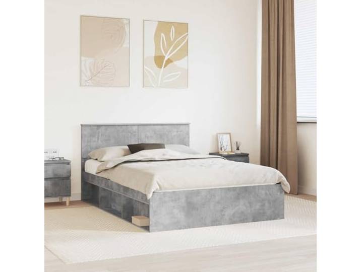 Betonoptik Holzwerkstoff Modernes Schlafzimmer Design Grau 150x200 cm Bettrahmen mit Kopfteil Beton Grau 150x200 cm Holzwerkstoff Stabil Modern Design Lattenrost