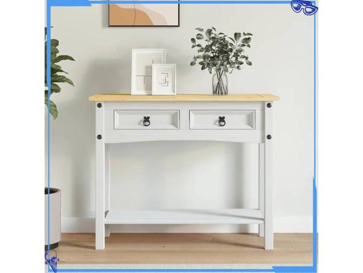 Table console Gamme Corona Pin mexicain - Bois de pin massif - Blanc - Conception Innovante et Stylée - Pour Salon