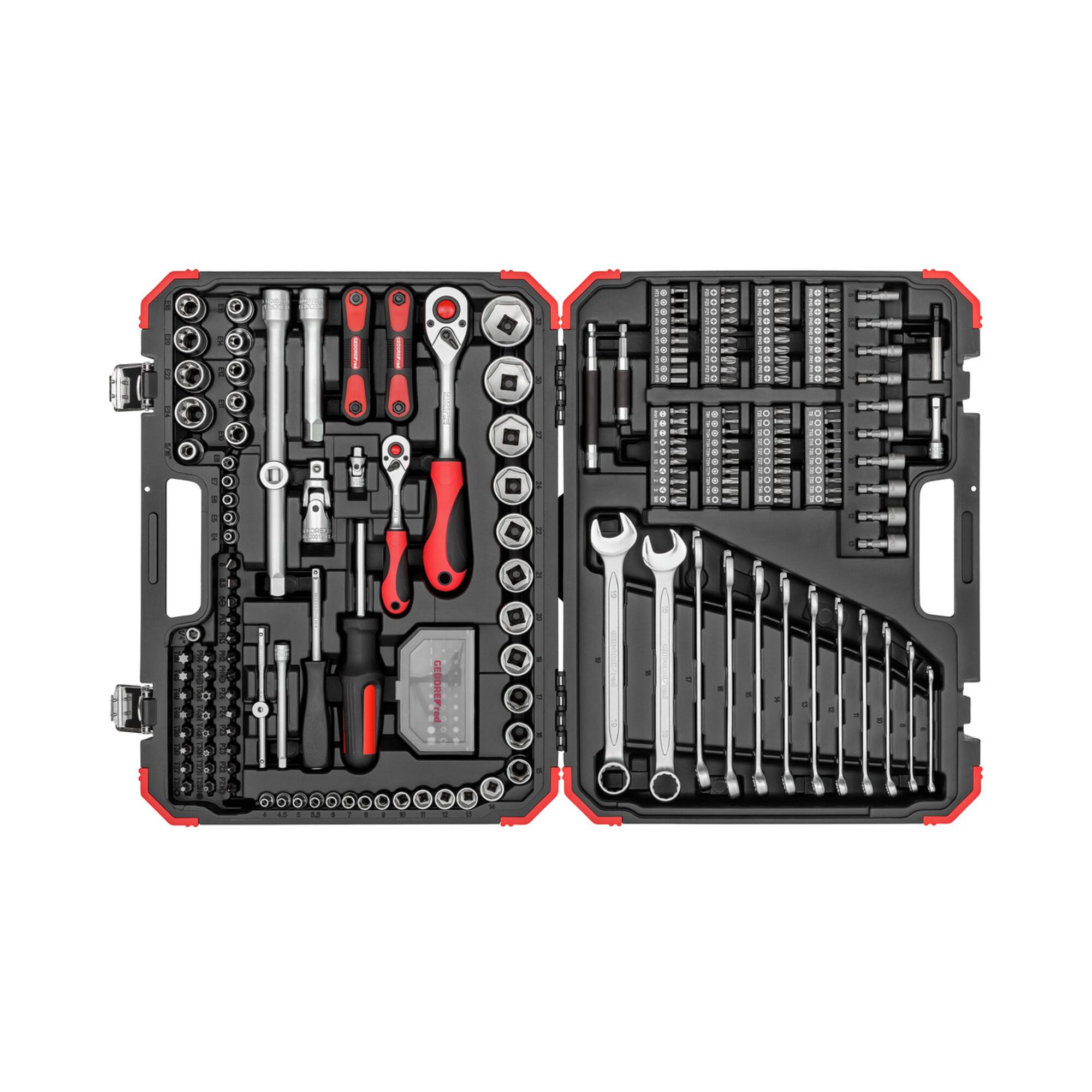 Gedore red Steckschlüsselsatz, Set 232tlg, 1/2 1/4 Zoll Antrieb, Adapter Werkzeug, Knarre Nüsse Bithalter Bits, R46003232 (3300185)