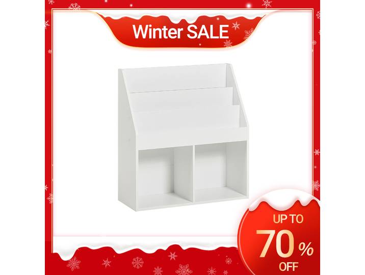 SoBuy KMB01 étagère pour enfants avec 3 compartiments de rangement et 2 compartiments ouverts étagère de rangement pour journal blanc