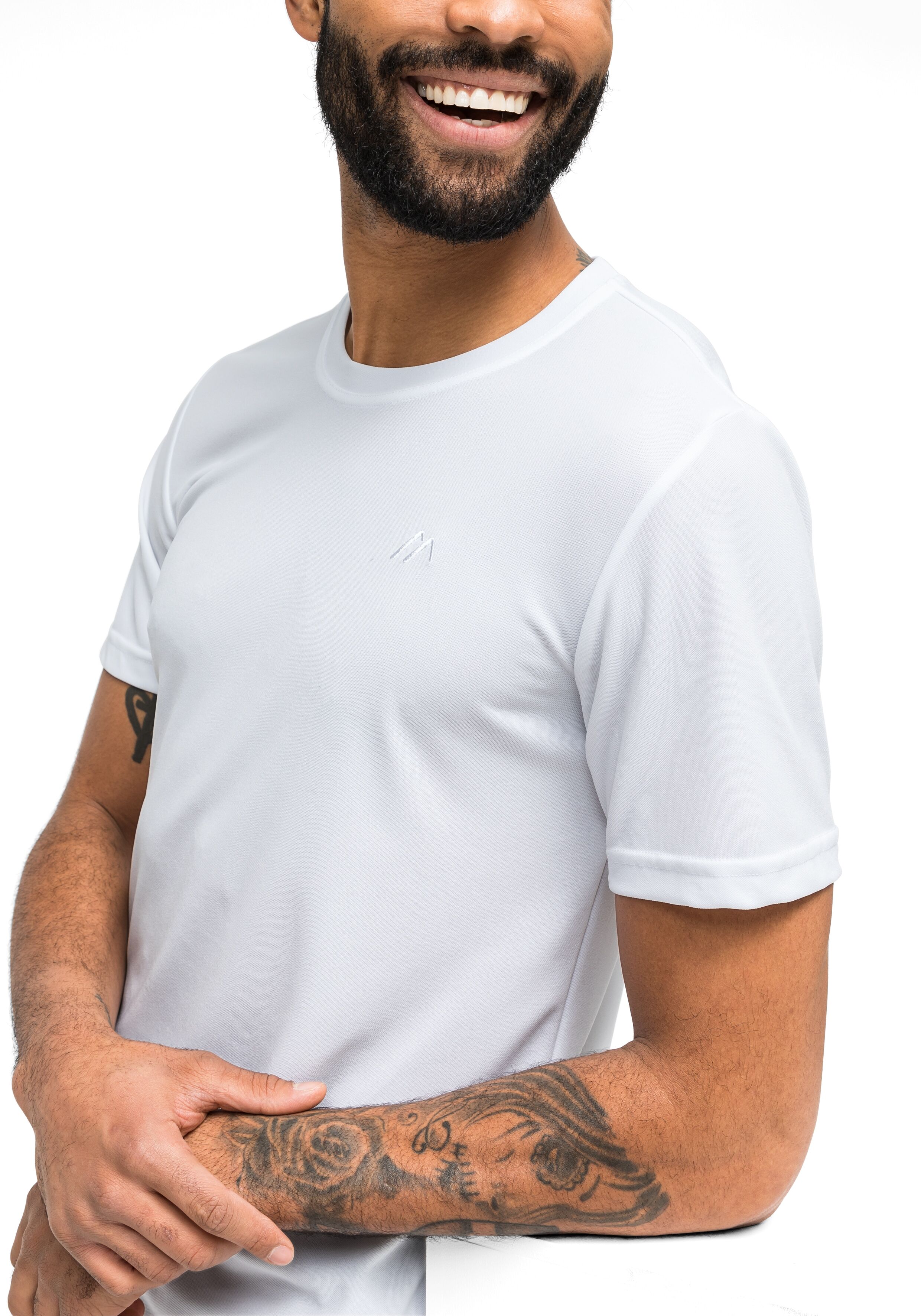 T-Shirt MAIER SPORTS "Walter", Herren, Gr. S, weiss (weiß), 100% Polyester, Rundhals, Shirts T-Shirt, Herren Kurzarmshirt, leichtes Sommer Funktionsshirt, Rundhals, Reg Fit weiß S