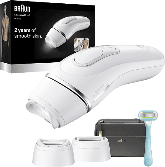 Depiladora IPL - Braun Luz Pulsada Silk·expert Pro 5 PL5234, Depilación en casa, Cabezal SmartFlex, SmartSkinProtect, ancho para hombre