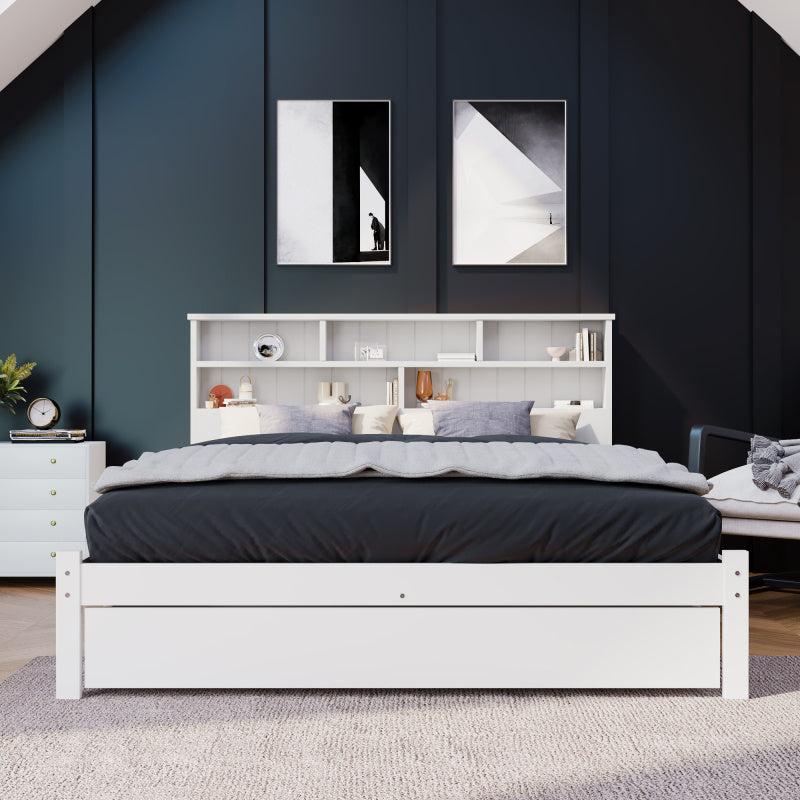 Doppelbett 140x200 cm - Holzbettgestell mit integrierter Schublade und Lattenrost - Vintage-Stil