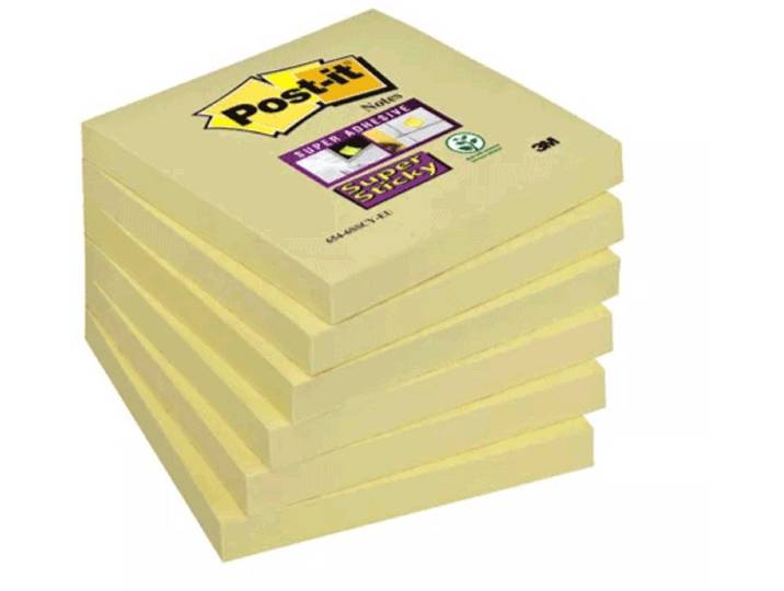 Post-it Super Sticky Notes 654-6SSCY - 76 x 76 mm - 2x sterker - Geel (set van 6)