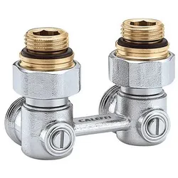 Caleffi Zweirohr-Hahnblock 301143 Heizkörperanschluss 1/2" AG, Anschluss Klemmverschraubung 3/4", Eckform