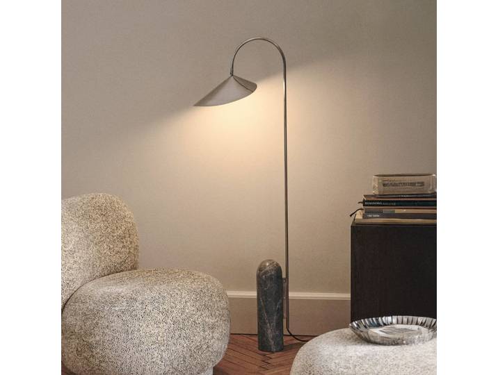 Lampadaire Arum, acier inoxydable/marbre, 136 cm - ferm LIVING - Salon / séjour - Design - À ampoule unique