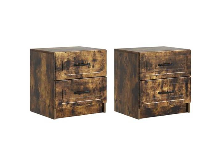 Fisinber Nachttisch 2er Set Geräucherte Eiche 43 x 34,5 x 44,5 cm Kompakte Nachtschränke im Vintage-Stil für das Schlafzimmer, mit schicken schwarzen Griffen und robuster Oberfläche.