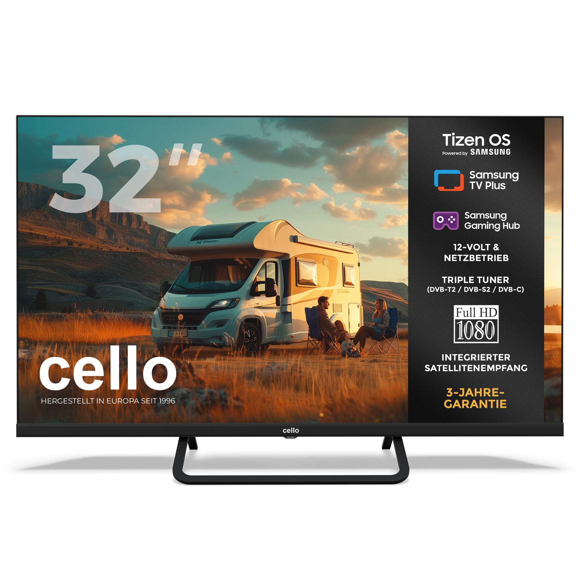 Cello 32" Full HD Smart TV mit Tizen OS, Triple Tuner, WLAN/Bluetooth, 12/24/230V - ideal für Camping, Wohnmobil & Wohnwagen