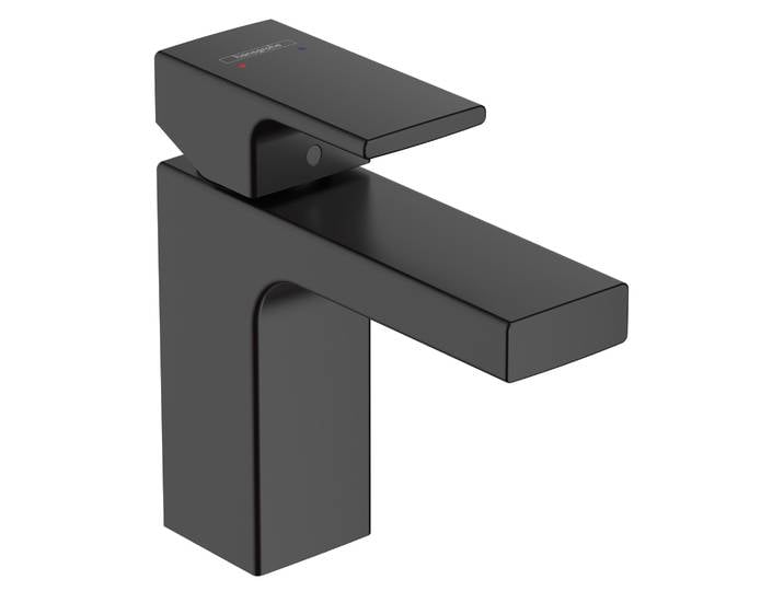 robinet de lavabo monocommande Vernis Shape de Hansgrohe\, modèle 100\, avec canalisations d'eau isolées\, sans bonde\, finition noir mat