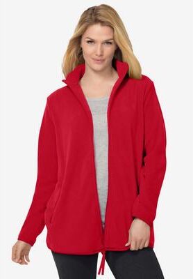 Women's Zip-Front Microfleece Jacket by Woman Within in Classic Red (Size S)