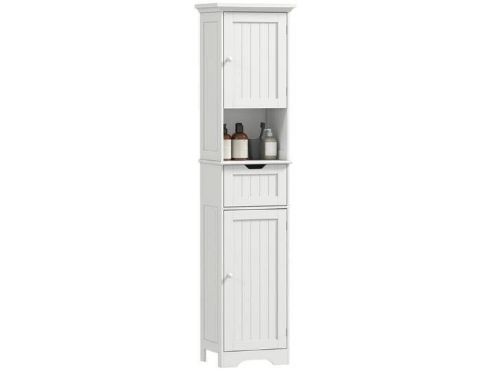 LIA Meuble colonne salle de bain avec éclairage LED meuble de rangement étroit tiroir 2 portes 40x30x170cm blanc