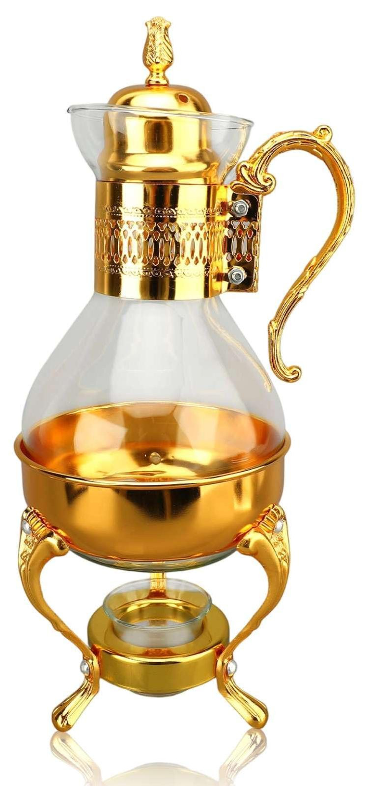 Dripio Glazen theepot met theefilter en vintage koffiepot, goudkleurig