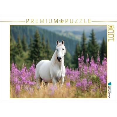 CALVENDO Puzzle Majestätischer Lipizzaner auf Blumenwiese | 1000 Teile Lege-Größe 64x48cm Foto-Puzzle für glückliche Stunden