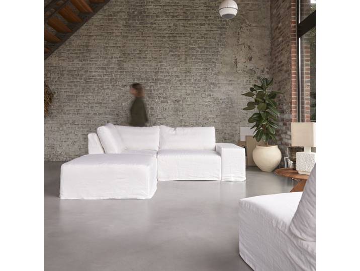 Modul-Ecksofa Nils aus weißem Leinen mit Liegefunktion, 2-Sitzer - Weiß