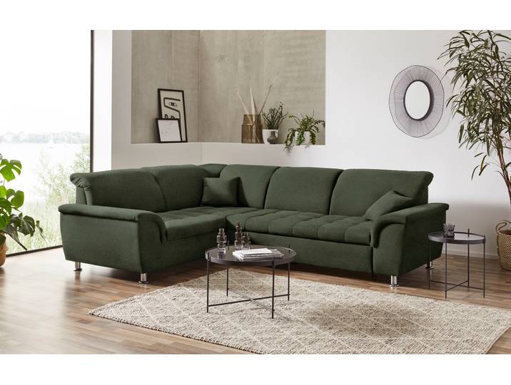 Ecksofa DOMO COLLECTION FRANZI zeitlos und elegant, moderne Sitzheftung, L-Form , grün, B:267cm H:81cm T:214cm, Sofas, Ecksofa, wahlweise mit Kopfteilverstellung (dann Breite: 275 cm)
