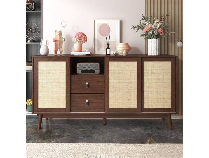 Piaenon - buffet 155 x 38 x 80 cm et comporte trois portes coulissantes et deux tiroirs. Il est respirant robuste et polyvalent.