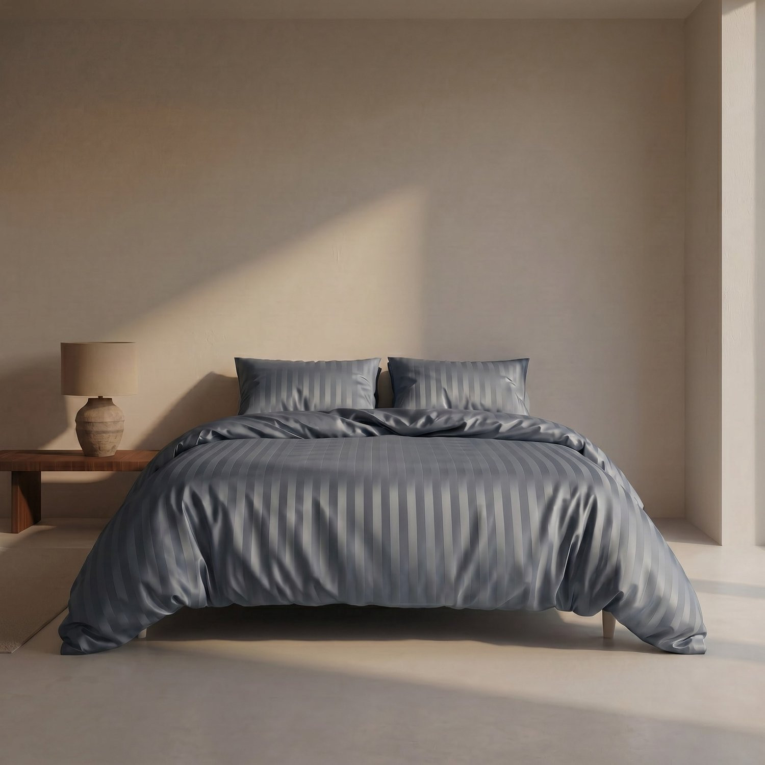 Dreamers Den Dekbedovertrek met 2 kussenslopen - 100% Katoen Satijn - Streep - Steal Blue - 220 x 200 cm