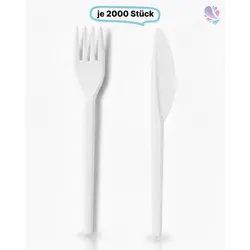 Set: Plastikbesteck Premium Gabel und Messer Mehrwegbesteck, 2000Stk, weiß, robust