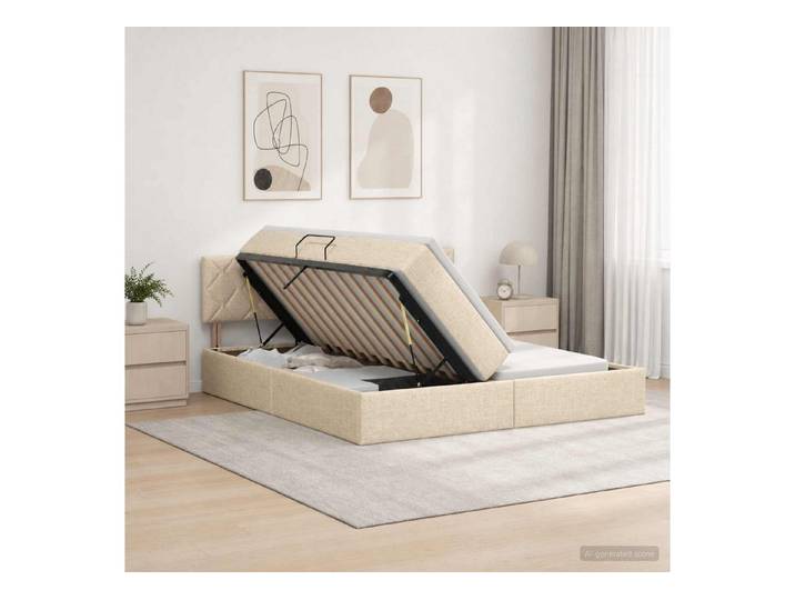 furnicato Stauraumbett 180x200 cm Creme (1-tlg), Hydraulischer Lift-Mechanismus Bettgestell mit viel Stauraum