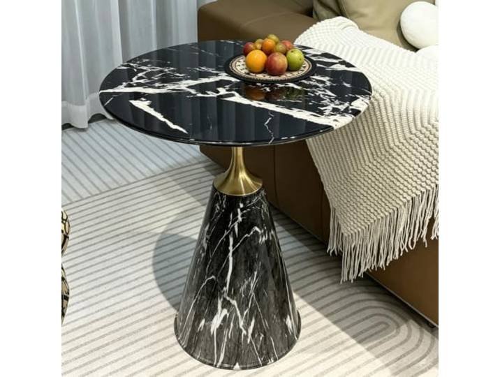 Runder minimalischer Marmor-Couchtisch, Marmorplatte & stabiler Stützrahmen Elegantes Designer-Möbel, gefertigt für gehobene Villen und edle zeitgemäße Wohnbereiche, einfache Montage(C,60cm/23.6in)