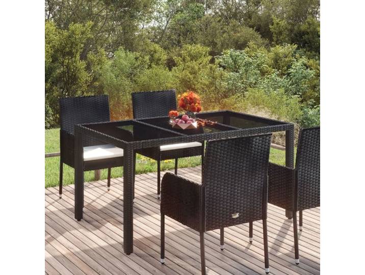 SALE 2024  Table de jardin - JMS - dessus en verr Table de jardin dessus en verre Noir 150x90x75cm Résine tressée ABHT 4628900