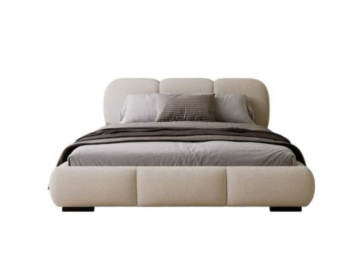 Chilly. Möbel Design Bett Savona - Komfort Polsterbett mit weicher Form und Stauraum - 200x200 cm - Holzrahmen - Bouclé Beige