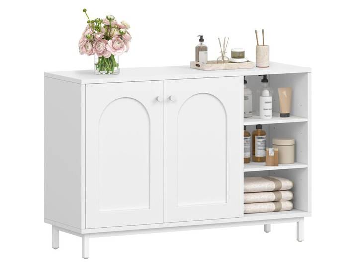 Hzuaneri Armoire de Rangement Salle de Bain Blanc 35 x 100 x 75 cm 2 Portes et Compartiment Ouvert Panneau de particules
