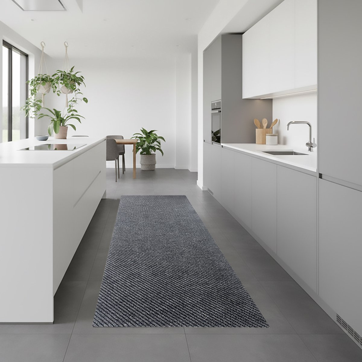 JYG Tapijtloper DIAS Grijs - Keukenloper met Anti Slip en visgraatmotief - Breedte: 66 cm, Lengte: 600 cm