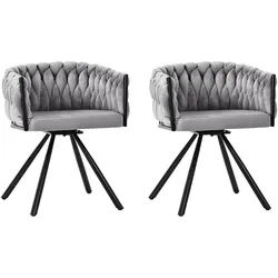 OKWISH Drehbare Esszimmerstühle 2er-Set Samt Grau mit 360°-Drehfunktion, Metallgestell, ergonomische Rückenlehne