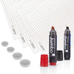 Magnetoplan Flipchart Starterset - 5xFlipchartpapier gerollt - 5 Blöcke á 20 Blatt- 2xFlipchartmarker Jumbo Schwarz/Rot