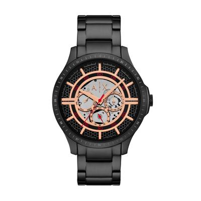 Quarzuhr ARMANI EXCHANGE, gold (schwarz, goldfarben, rot), Armbanduhren, Herren, Quarzuhr, Armbanduhr, Herrenuhr, Edelstahlarmband, analog, Tag, Wochentag