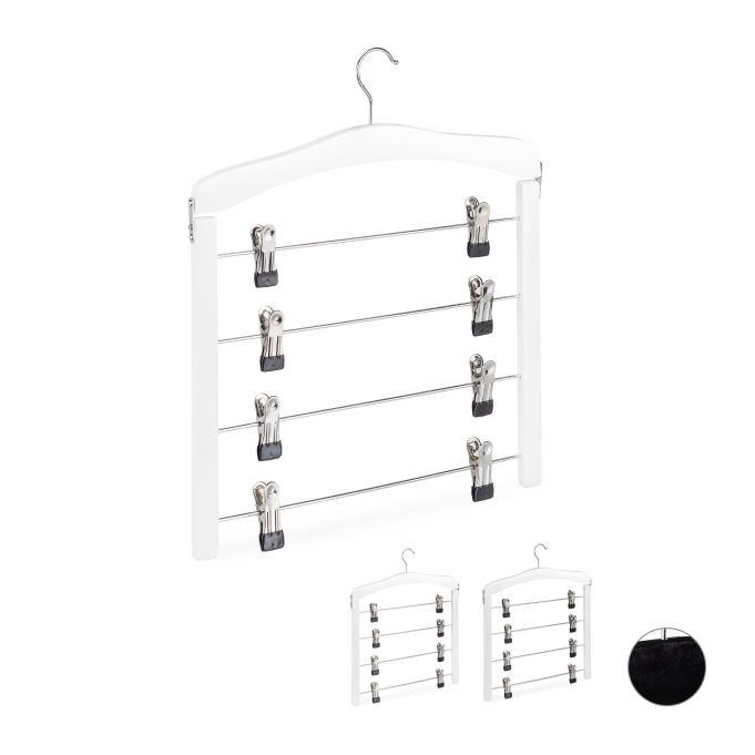 Relaxdays Set van 9 meervoudige rokkenhangers met clips en draaibare haak, wit