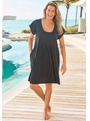 Plus Size Women's Box-Pleat Cover Up by Swim 365 in Black (Size 26/28) Swimsuit Cover Up