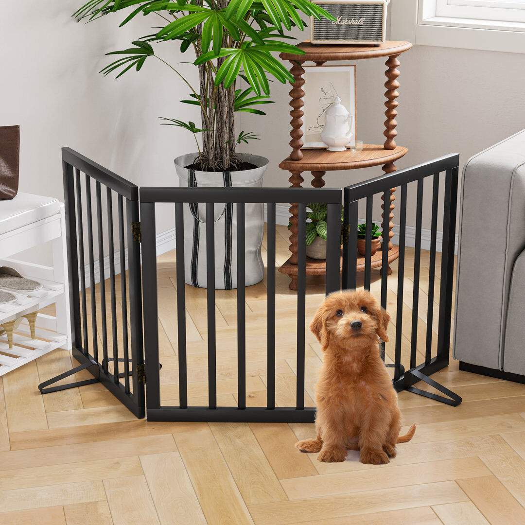 Semiocthome Bamboo Free Standing Pet Gate Black 61cm H X 2cm W X 6.1cm D