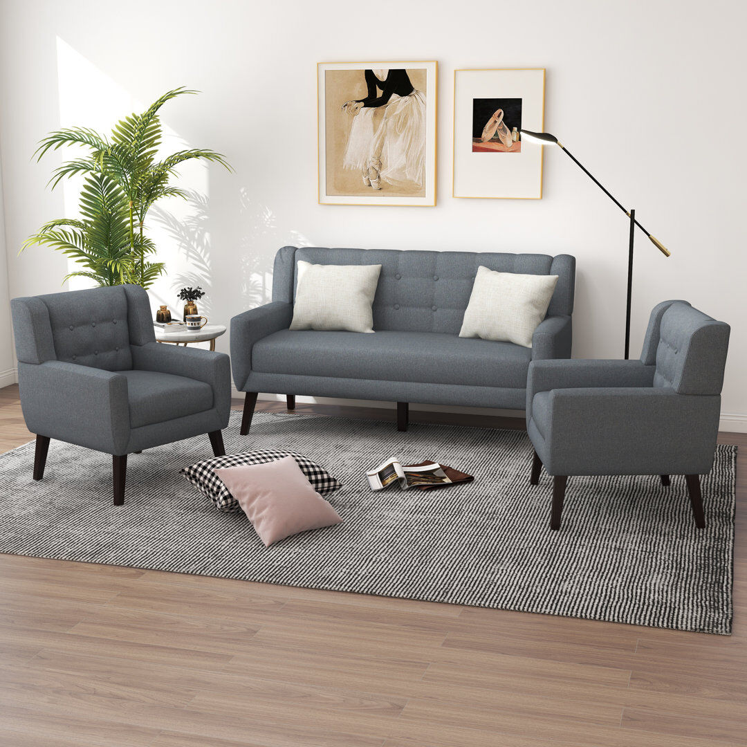 Pia Ricco Jaqueze 3 Piece Sofa Set Grey 3