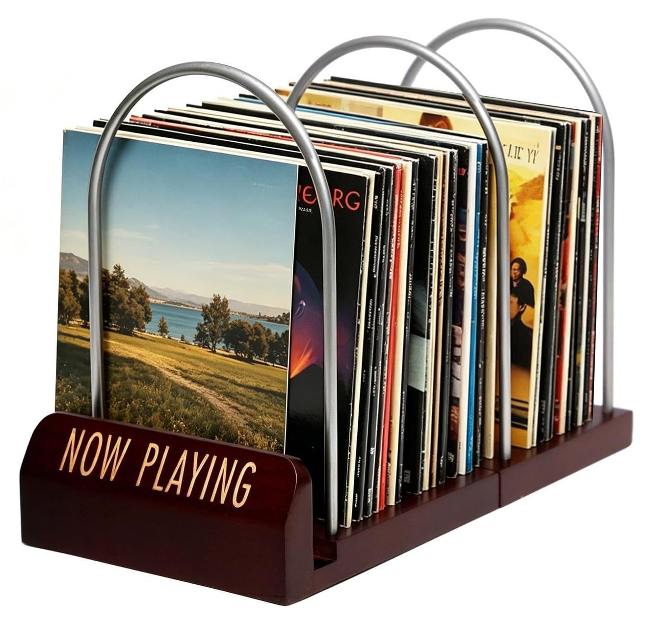 Vinyl Record Stand van Hout en Metaal (Nu Speelt)