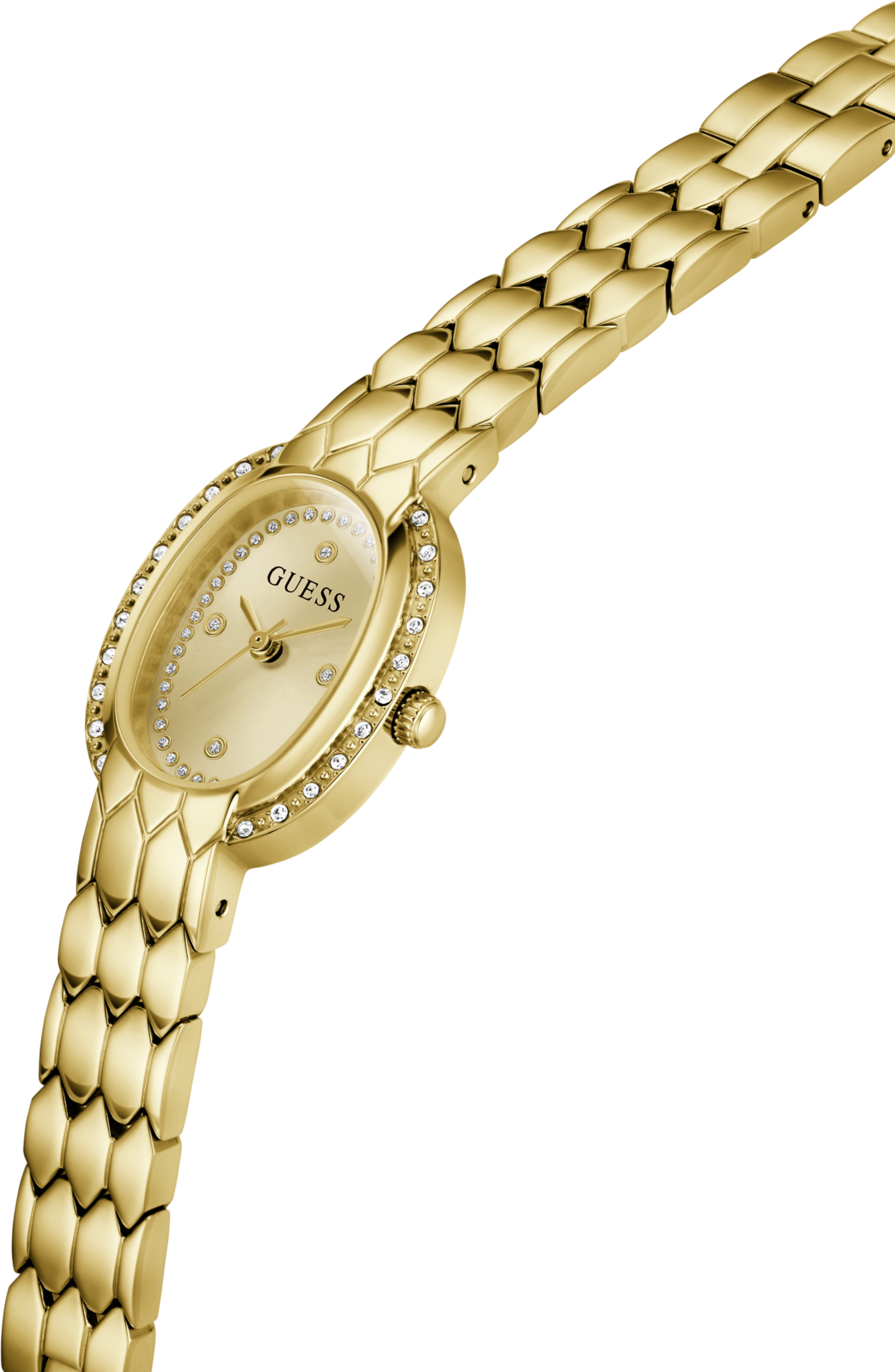 Quarzuhr GUESS "VIOLA", gold (goldfarben, champagnerfarben, goldfarben, champagnerfarben), Armbanduhren, Damen, goldfarben, Quarzuhr, Armbanduhr, Damenuhr, Edelstahlarmband, analog