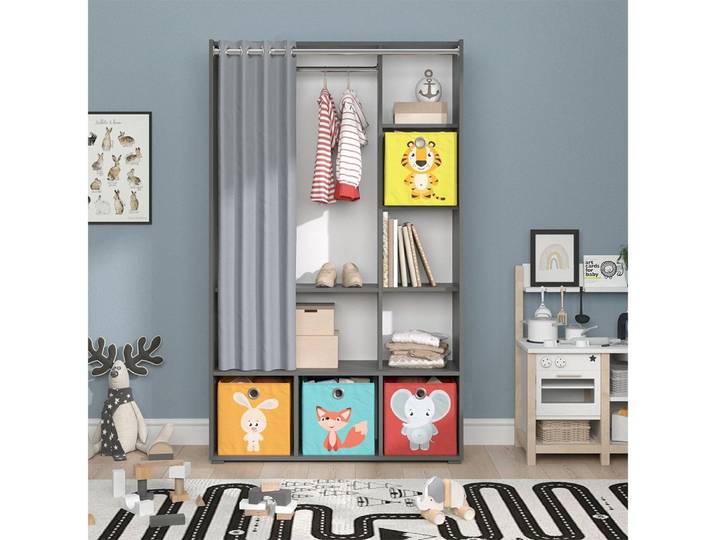 Vicco Kleiderschrank Luigi, Grau, 105.8 x 178.1 cm Mit Faltboxen (bunt) (1-St)