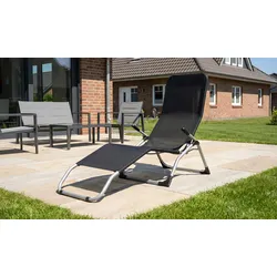 Deckchairs Textil Belfort - Kippliege - blaue oder schwarze Textilbespannung - pulverbeschichtetes Stahlgestell - faltbar - Fußkappen aus Kunststoff