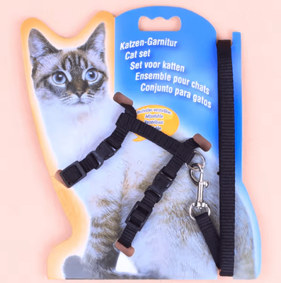 Inspire Curations SafeStride Adjustable Cat Harness & Leash Set black
