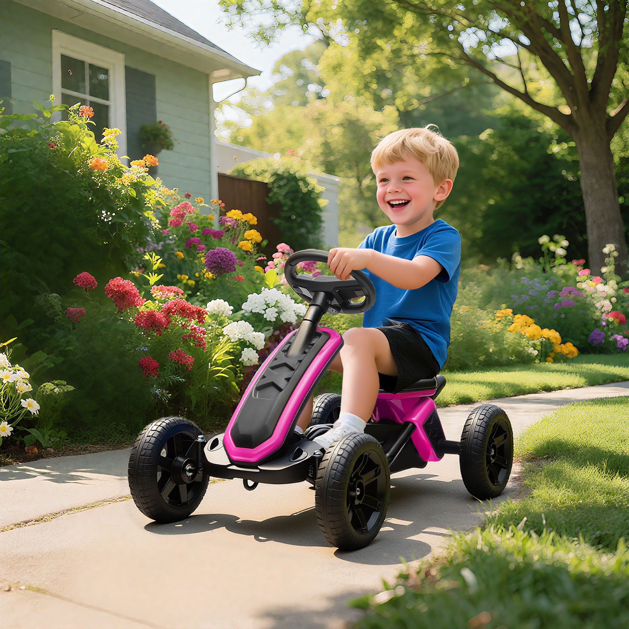 Aiyaplay Go Kart a Pedali per Bambini 2-5 Anni con Struttura Metallica, Rosa   Aosom Italy