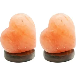 Tischleuchte Tischlampe Dekolampe Beistellleuchte Salzlampe Kristalllampe Nachttischleuchte, USB Kabel, Holz braun Salzkristall, 1x LED 5W warmweiß, DxH 8,9x11,4cm, 2er Set