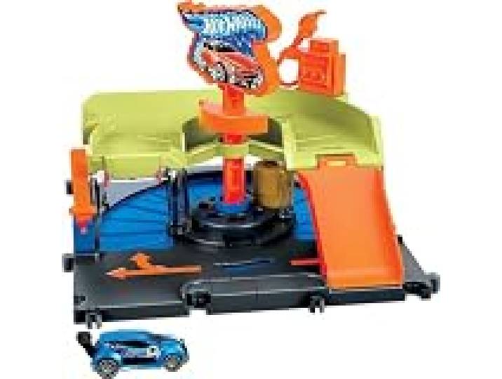 Hot Wheels City Station de lavage express Coffret avec 1 véhicule Hot Wheels, se connecte aux autres pistes et coffrets, cadeau pour enfants de 4 à 8 ans, HDR27