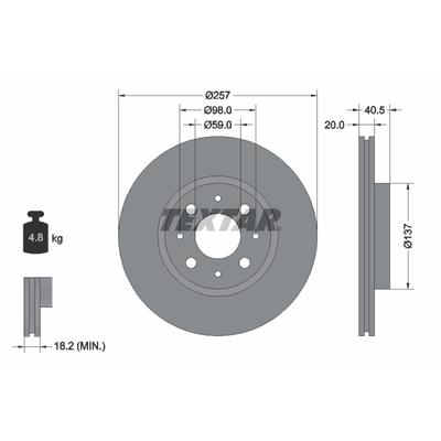 TEXTAR Bremsscheibe PRO 92068503 258mm 20mm für Fiat ALFA ROMEO ASIA MOTORS
