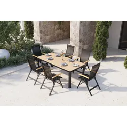 OUTFLEXX Tallinn Garten-Essgruppe, 6 Personen, Tisch 200 x 90 cm, Aluminium/Holzimitat