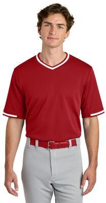 Sport-Tek ST221 Athletic Tough Mesh V-Neck Baseball Jersey T-Shirt in True Red size 4XL   Polyester