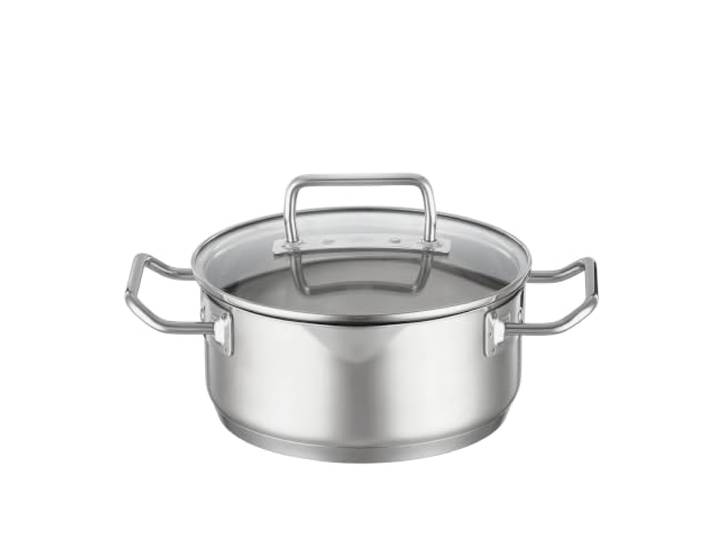 RÖSLE EXPERTISO Bratentopf, Hochwertiger Universaltopf aus Edelstahl 18/10, Glasdeckel, Innenskalierung, induktionsgeeignet, spülmaschinengeeignet, 20 cm, Silberfarben