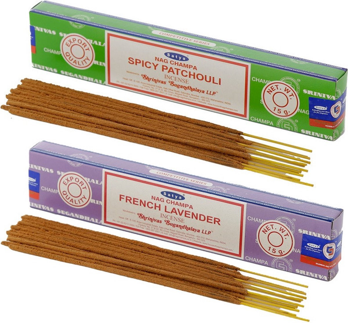 Satya Wierook Cadeauset met Patchouli en Lavendel Geurstokjes voor Meditatie