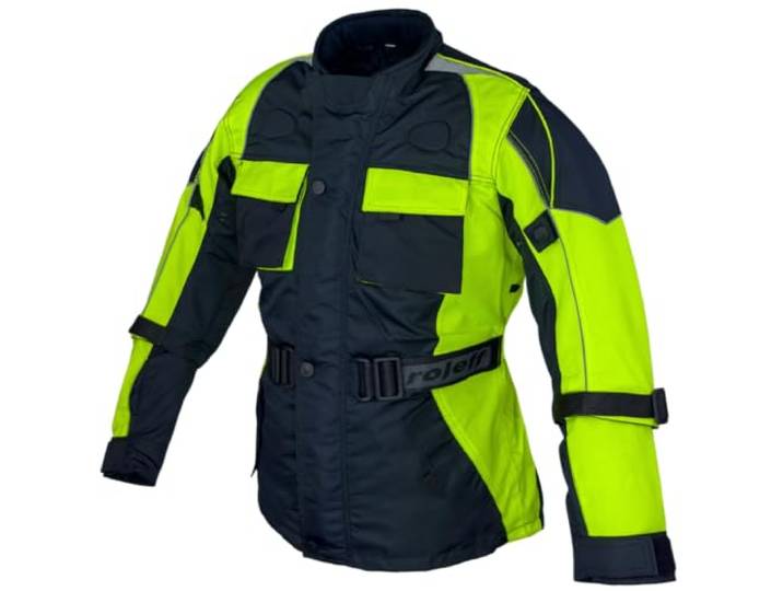 Roleff Racewear RO433k Kinder Motorradjacke mit Reflektoren und Weitenverstellung, neongelb, schwarz, Größe S