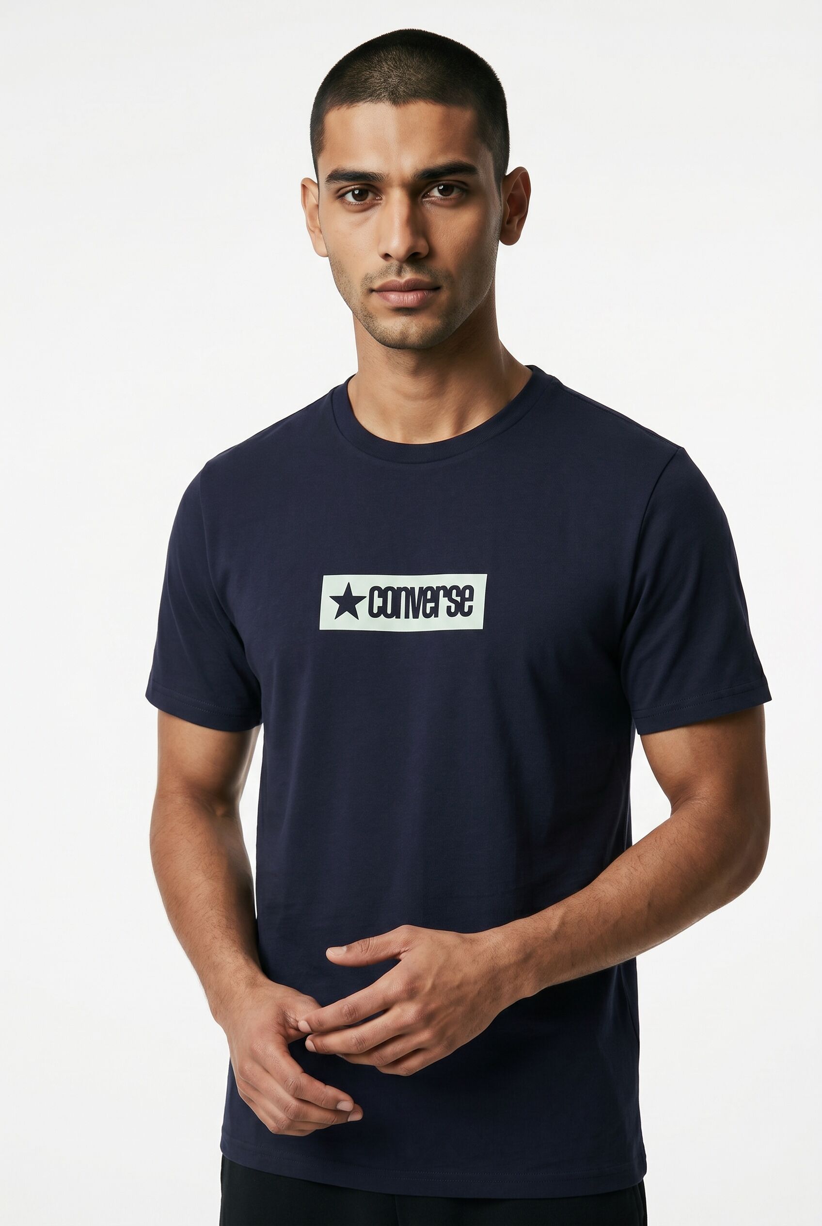 T-Shirt CONVERSE "MEN'S CONVERSE RETRO BLOCK LOGO T-SHIRT", Herren, Gr. L, schwarz (converse schwarz), Obermaterial: 100% Baumwolle, unifarben, Rundhals, eingesetzt eingefasste Kante, Shirts T-Shirt, Kurzarm-Design, mit eingefasster Kante am Ärmelabschlus
